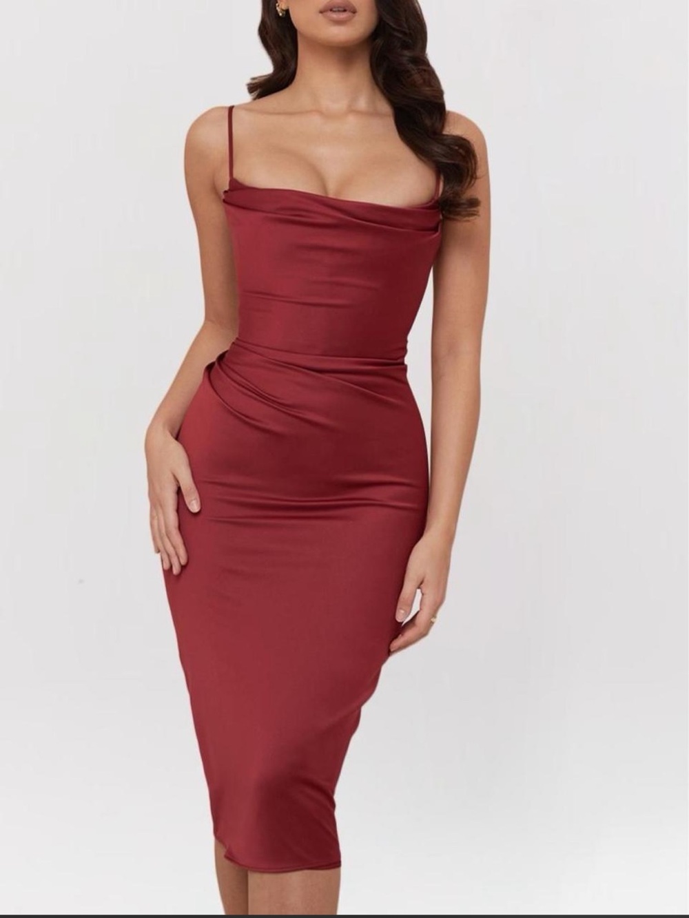 House of CB Anja burgundy/red satin corset midi dress